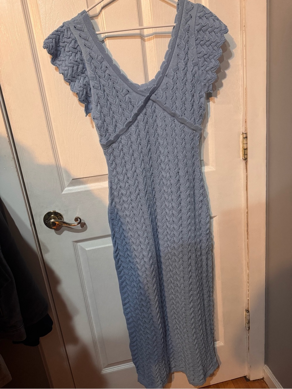Light Blue Knit V-Neck Maxi Dress